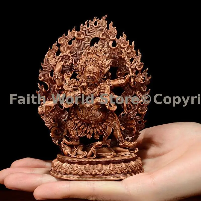 2025 good Nepal small buddha statue Red copper Carving six-arm Mahakala Tibet buddhism Vairocana sculpture free shipping