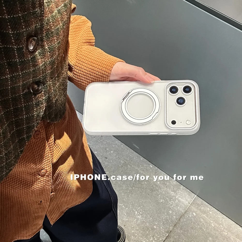 فاخر ماتي شفافة 360 المغناطيسي قوس حامل درع جراب هاتف آيفون 17 16 15 14 برو ماكس ل Magsafe مكافحة الإسقاط غطاء