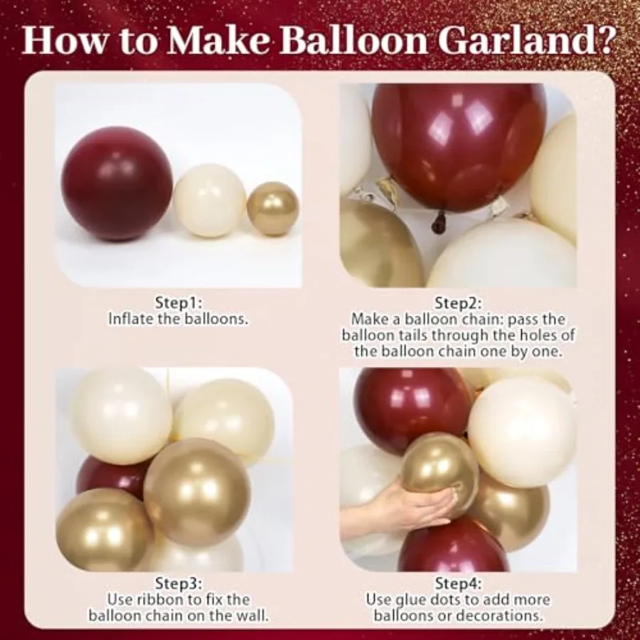 Burgundy Balloon Garland Arch Kit with Burgundy Maroon Sand White Metallic Gold Nude Balloons for Maroon and Gold Graduation Br - view 3