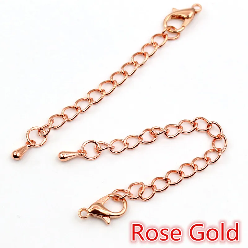 10pcs 50mm/70mm Length Longer 5x4mm Handmade Extension Chain with Lobster Clasp and Droplets For Bracelet Necklace Tail Chain