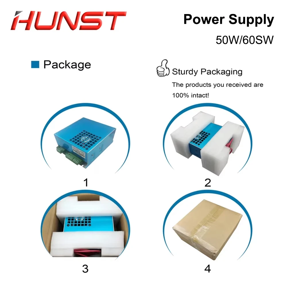 Hunst myjg 50w 60w fonte de alimentação a laser co2 110v/220v opcional, adequado para máquina de corte e gravação 40 ~ 70w tubo de vidro