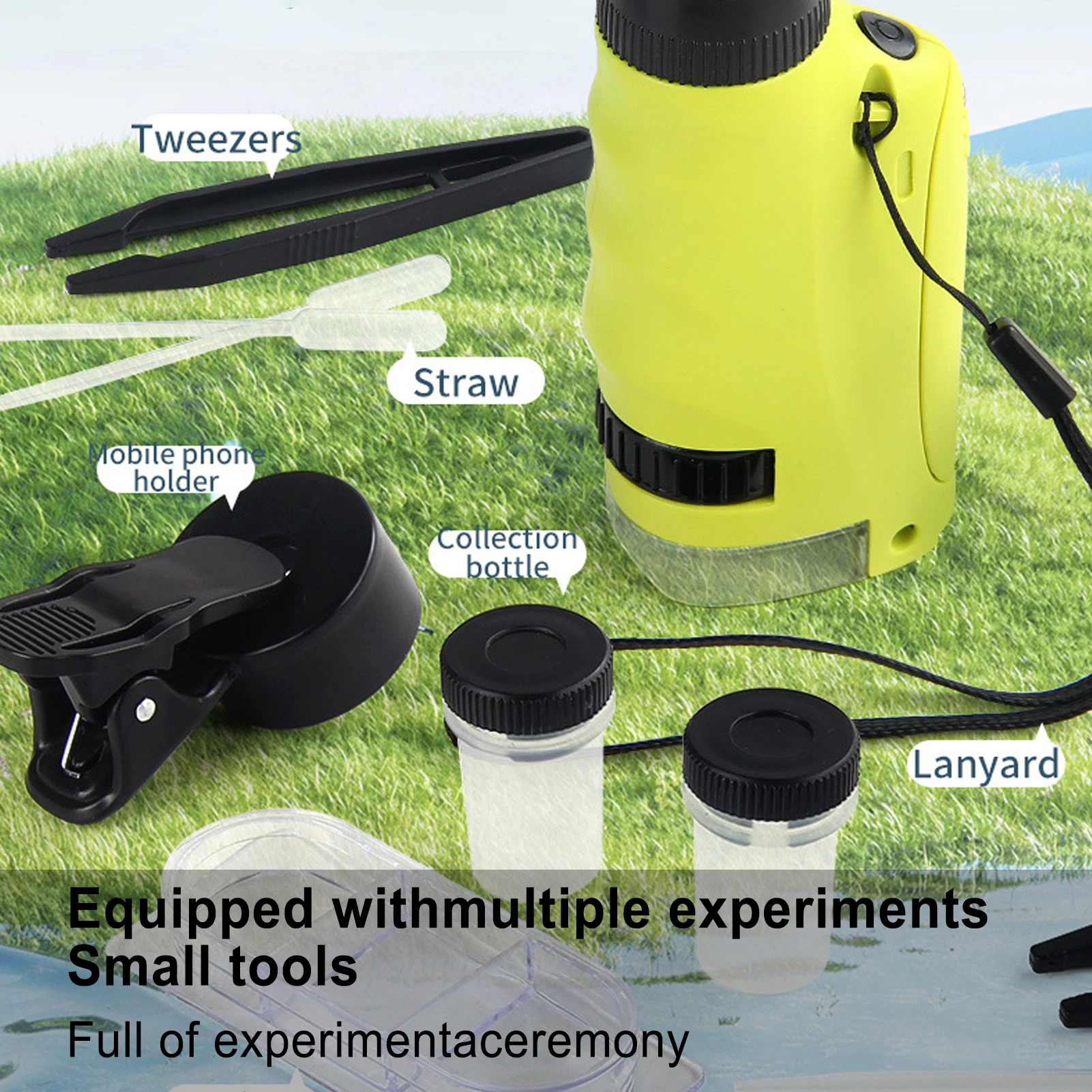 Small Microscope For Kids 250X Magnification Portable Outdoor Microscope LED Lighting Small Handheld Observation Toys