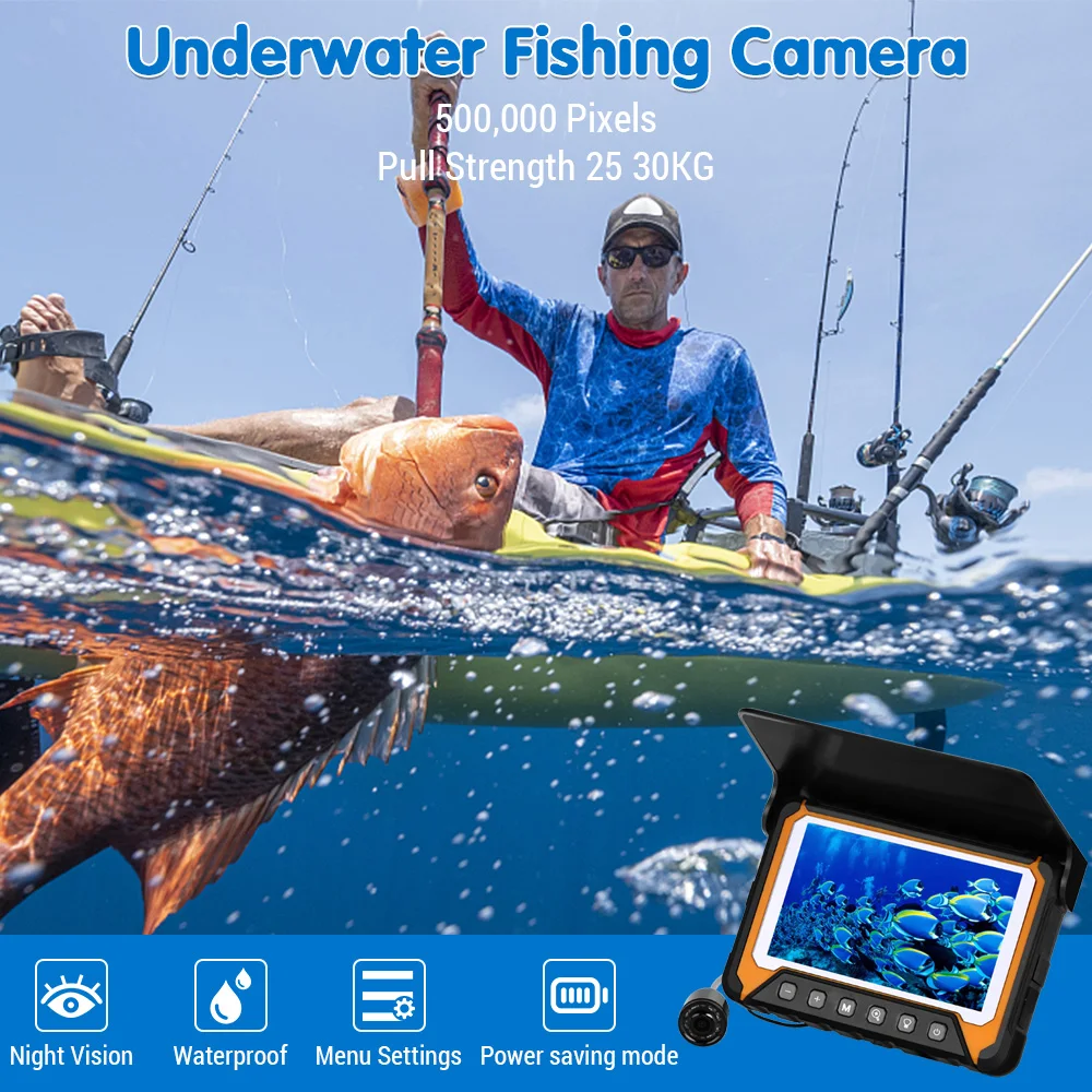 Underwater Fishing Camera with 5in LCD Monitor 120° 500,000 Pixels 8 Pcs IR Night Vision for River/Ice Fishing