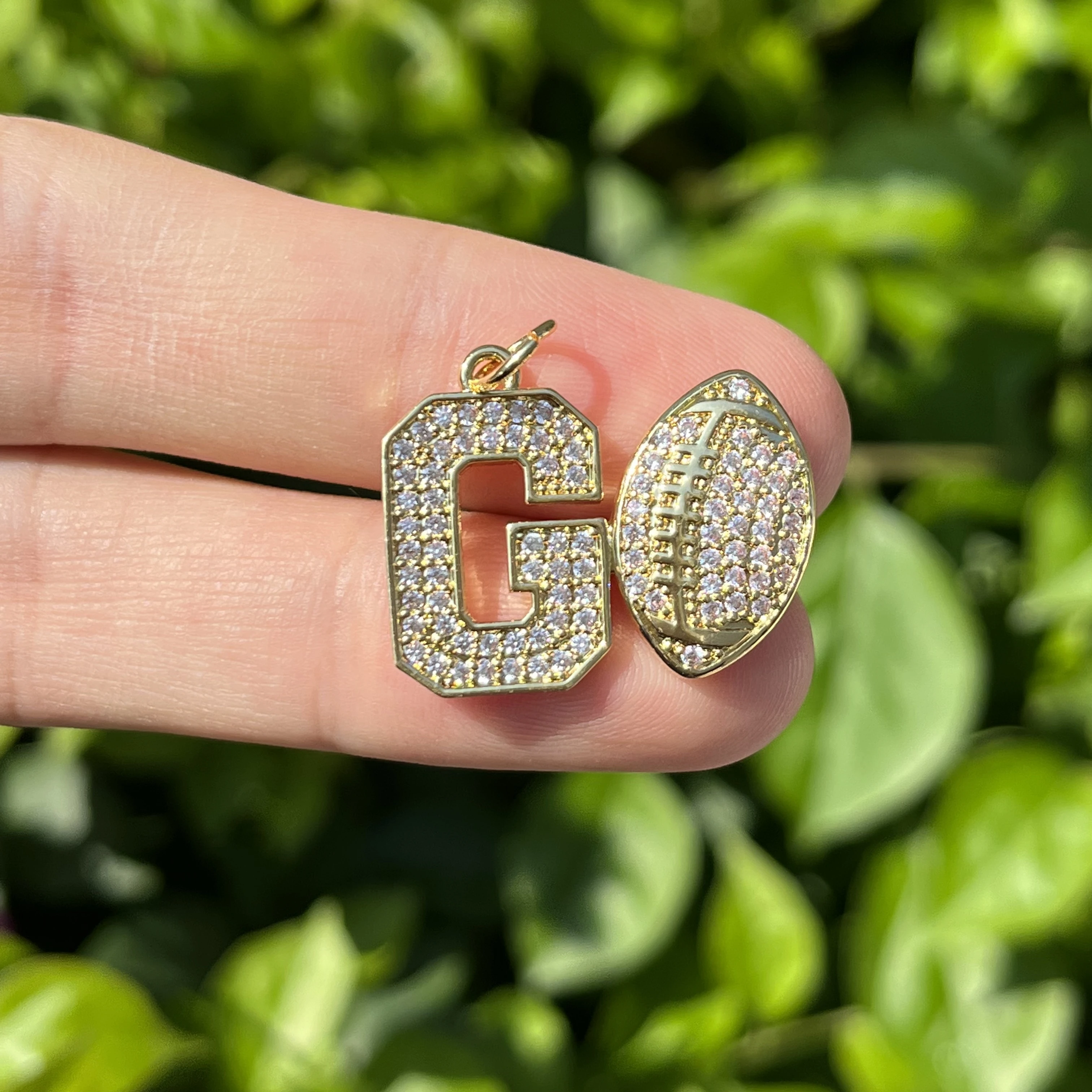 5pcs Cubic Zirconia Paved American Football Charms Gold Plated Soccer Pendant 2023 Bracelets Necklace Jewelry Making Accessoires