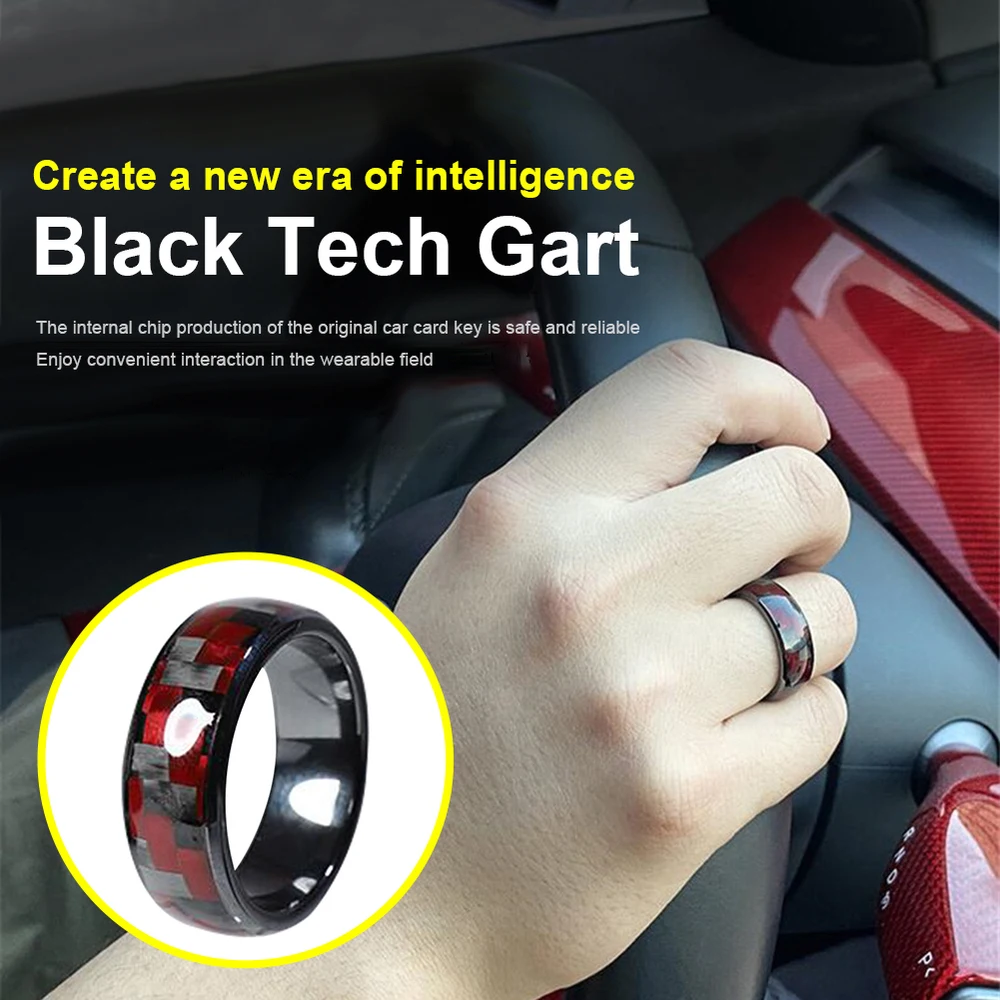 Carbon Fiber Car Finger Key Card Smart Ring With Chips And Storage Box Auto Car Accessories For Tesla Model 3 Y