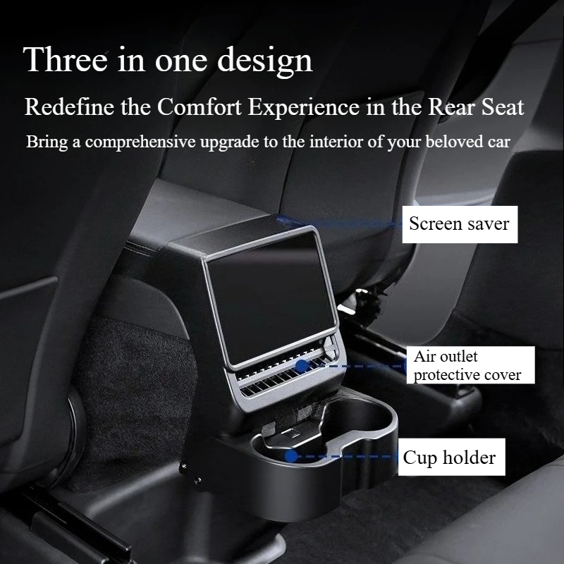 

For Tesla Model 3/Y Juniper 2025 Storage Box Rear Air Outlet Armrest Box Cup Holder Multi-Function Storage Holder Accessories