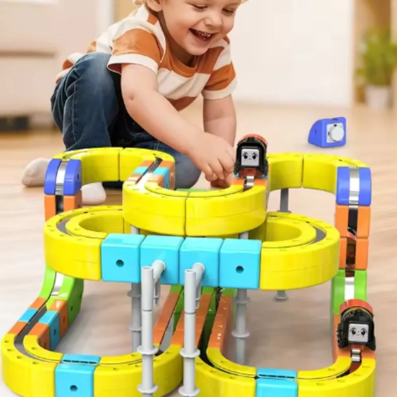 62/105/167PCS Magic Cube Magnetic Versatile Building Blocks Train Track Car Electric Anti-Gravity Children's Magnetic Track Car