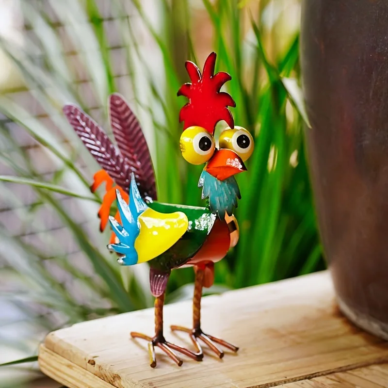 

HQ Funny Chicken Decor Metal Statues Home Garden Farm Yard Decorations Creative Rooster Miniature Ornaments Home Figurines Decor