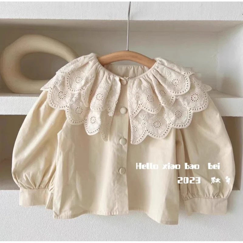 

Korean Style Children's Clothing Spring and Autumn New Girls' Retro Chic Lace Shirt Children's Fashion Versatile Top