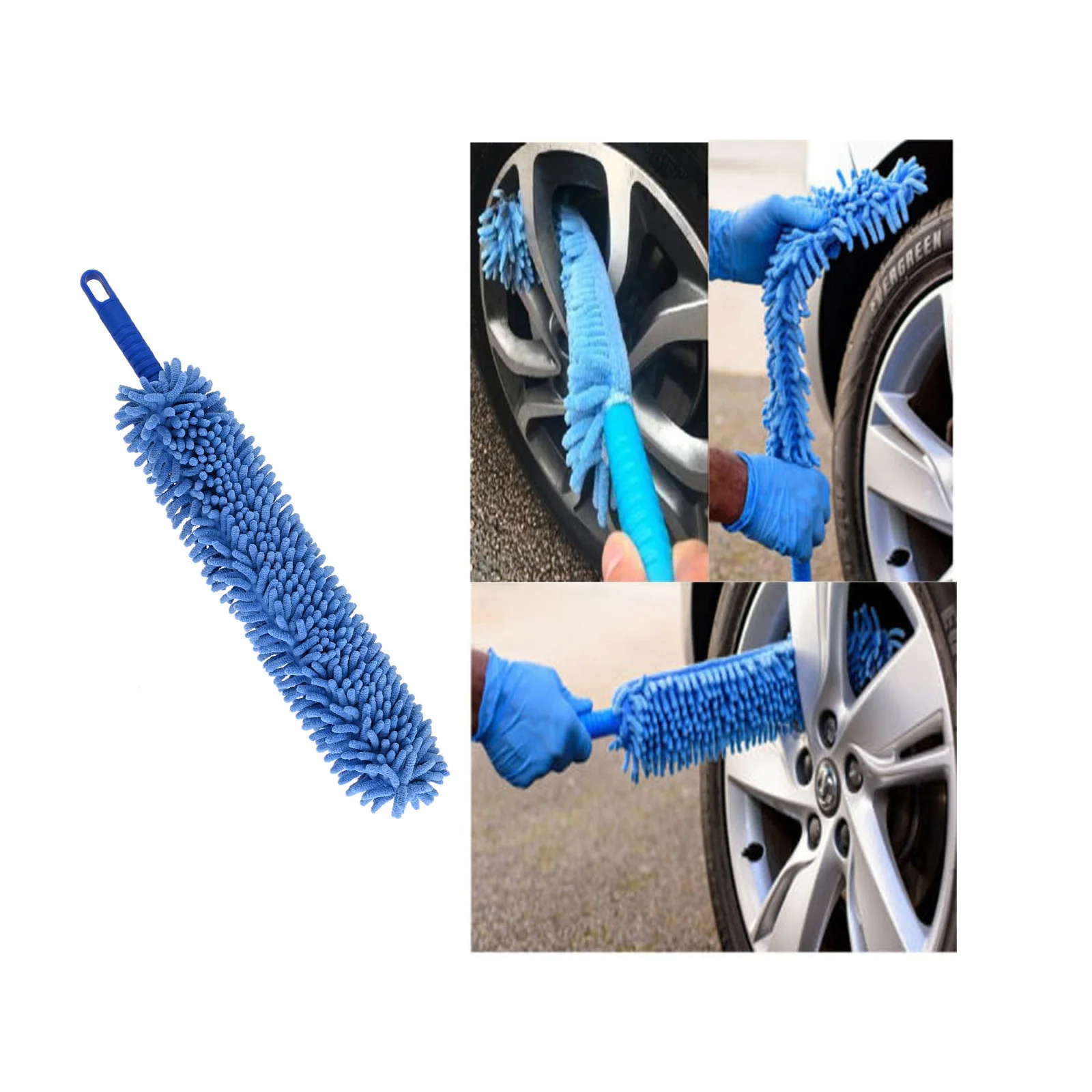 1pc Bendable Chenille Duster Brush Flexible Handle 57.5cm Blue Washable Microfiber Cloth Home Car Fan Window Ceiling Furniture