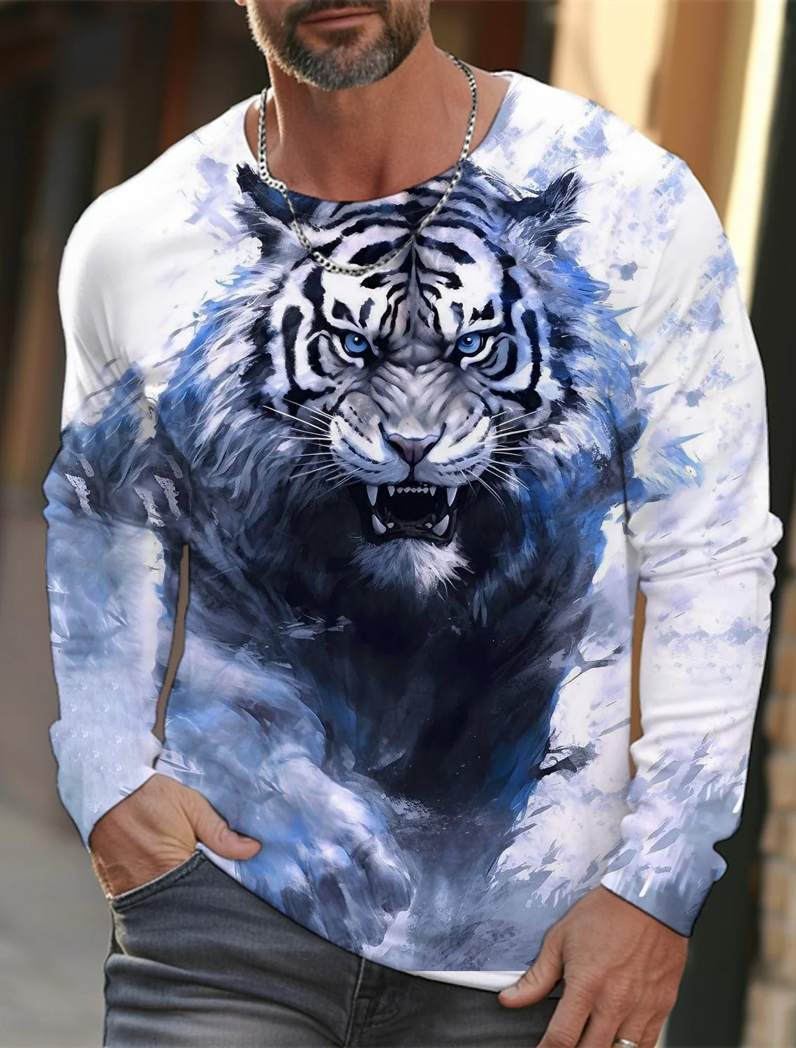 2024 New Tiger Print Pullover Autumn Winter Men\'s Casual Long Sleeve Round Neck Sweatshirt Streetwear Harajuku Men\'s Wear