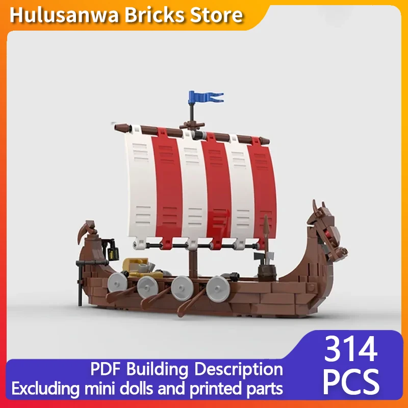 Street View Model MOC Building Bricks Viking Sailboat Cow Head Ship Modular Technology Gifts Holiday Assemble Children Toys Suit