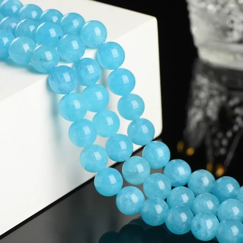Aquamarine Stone Round Loose Spacer Smooth Beads,6 8 10 12 14mm Natural Stone Sea Water Gemstone For Jewelry Making DIY