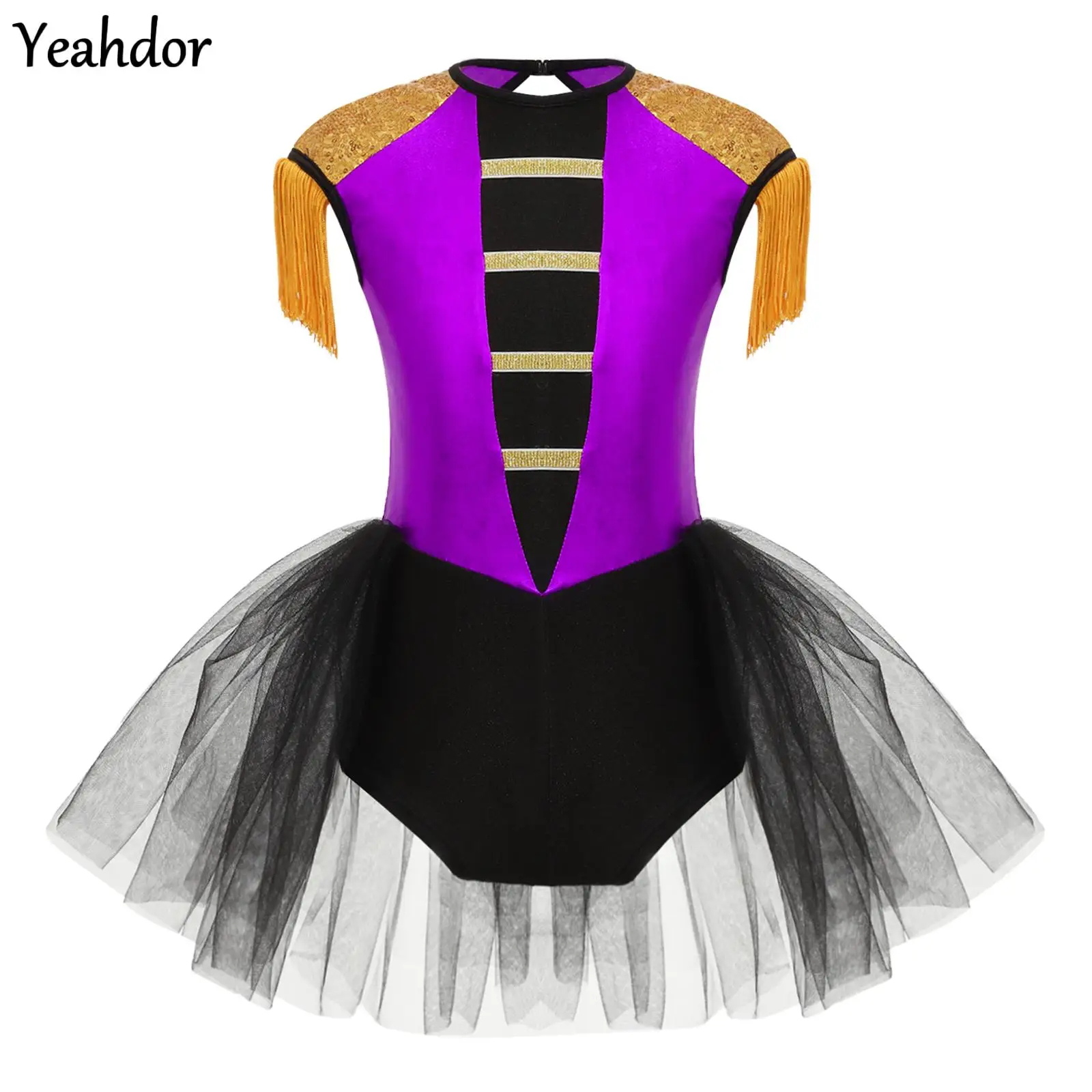 

Girls Circus Ringmaster Cosplay Costume Sleeveless Sequins Tassels Leotard Tutu Dress Jumpsuit Unitard Halloween Cos Lion Tamer