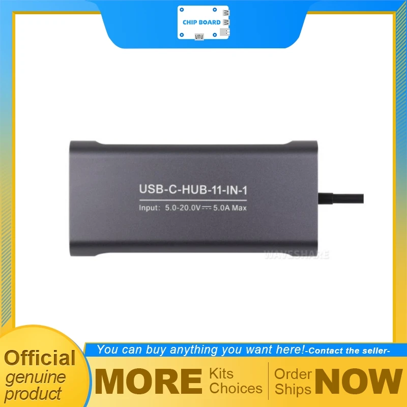 Waveshare USB C 11 in 1 Hub, 4K HDMI, 100Mbps Ethernet, SD TF Reader and 100W PD Charging