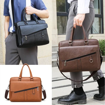 Grote Aktetas Tas Voor Man Pu Lederen Handtas Computer Laptop Document Schouder Business Messenger Tote Crossbody Side Bag Man