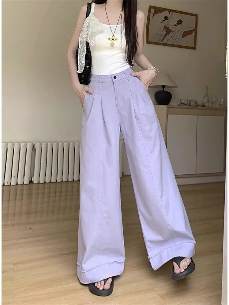 Petite Dopamine Women's Jeans Summer New High-Waisted Loose Slimming Wide-Leg Floor-Length Pants