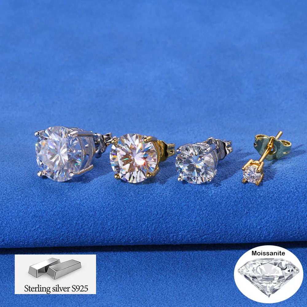 925 Sterling Silver Moissanite Earring Classic with 3mm 4mm 5mm Round 1 Pair 4 Claws VVS Stud Earring Low Price For Women