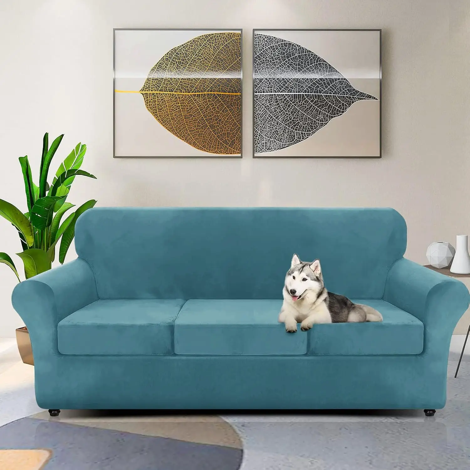 

Znsayotx Luxury Velvet Couch Cover 4 Piece (72""-92"") Stretch Sofa Covers For 3 Cushion Couch Thick Soft Sofa Slipcover With