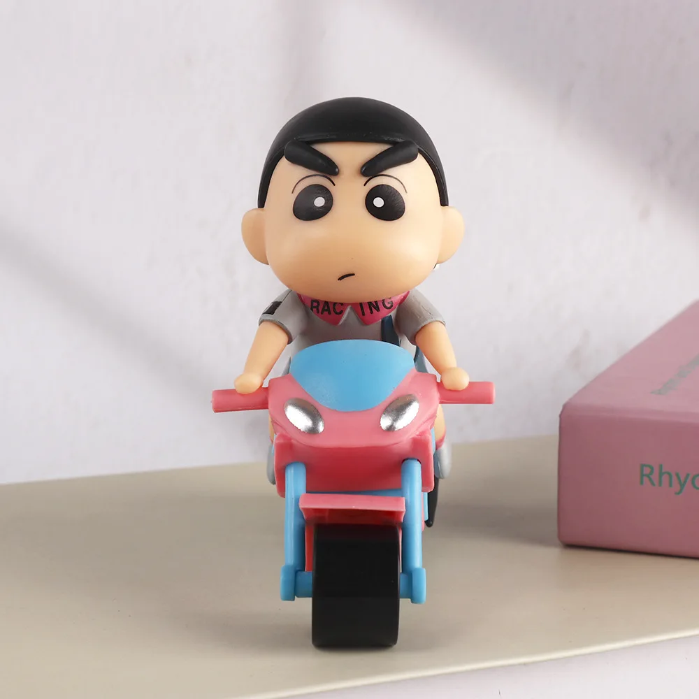 Kawaii Anime Crayon Shin-chan Nohara Shinnosuke Motorcycle Racing Model Collectible Doll Desktop Ornament Children Gift