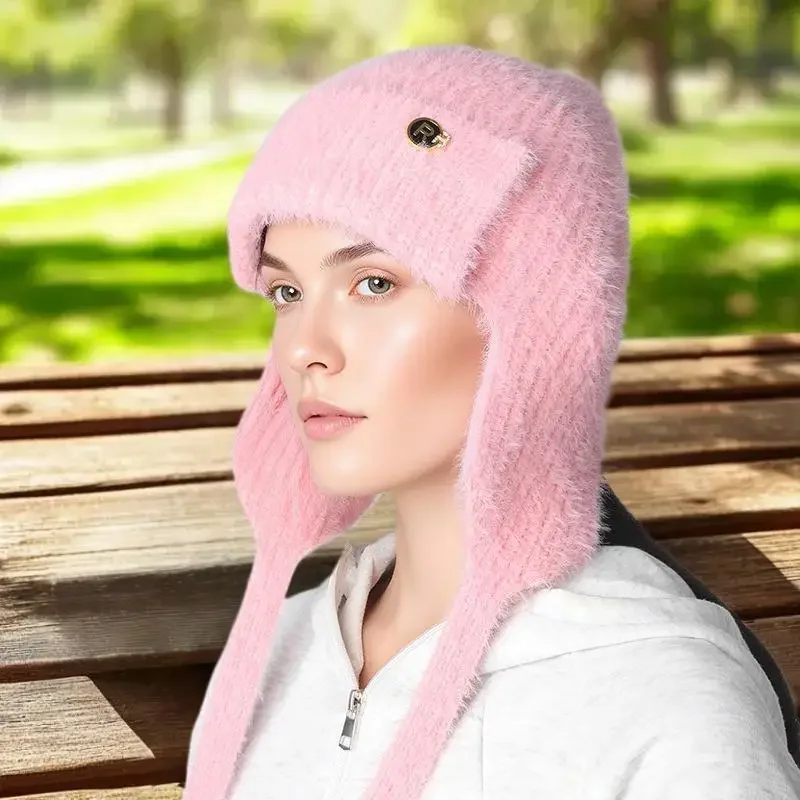 المرأة لطيف إيرفلاب قبعة الشتاء موضة فو الفراء محبوك قبعة نمط قبعات صغيرة لينة الإناث الشارع الشهير قبعة في الهواء الطلق #4