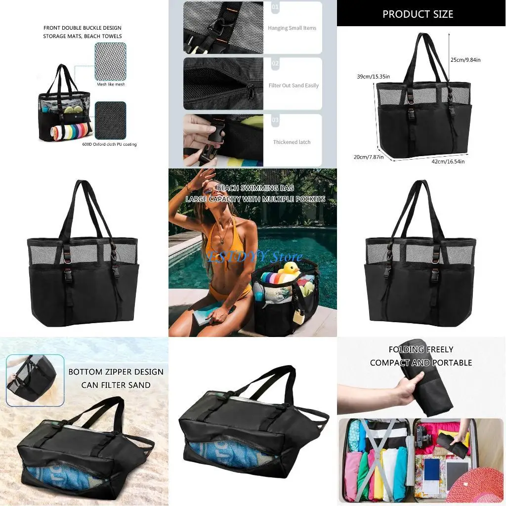 

G6DE Practical Oxford Cloth Beach Bag with Zippered Bottom Storage Handbag for Women