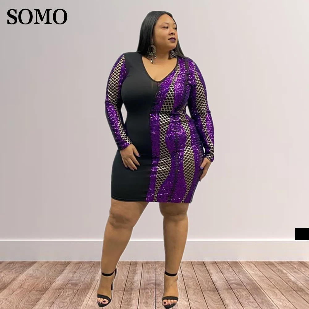 

Plus Size Womens Formal Dresses Party Mesh Patchwork Sequins Dress High Waist Bodycon Vintage Mini Dress Wholesale Dropshipping