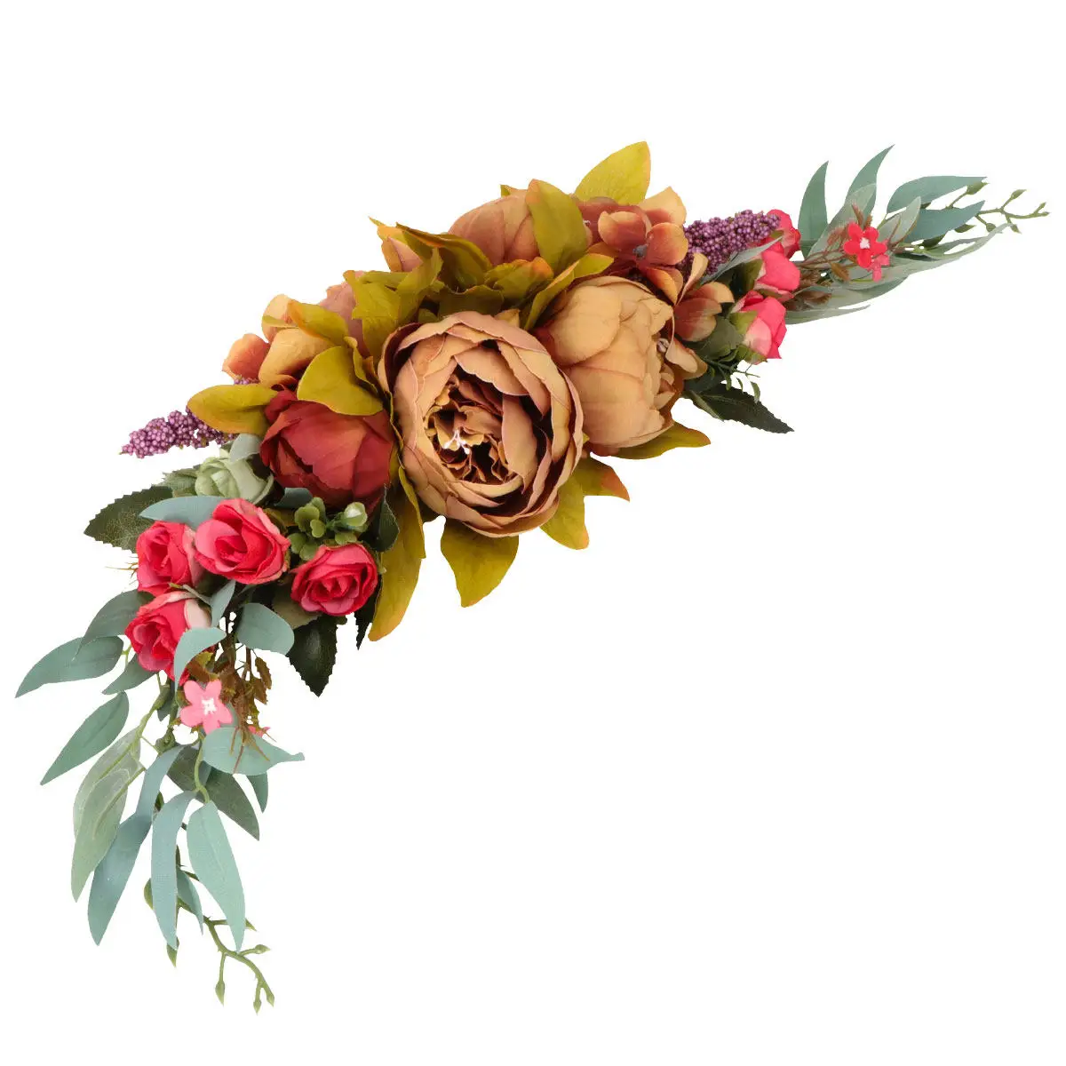 

1Pcs Artificial Peony Wreath with Realistic Faux Flowers and Green Leaves for Door Decor Wall Wedding Photo Prop Spring Home