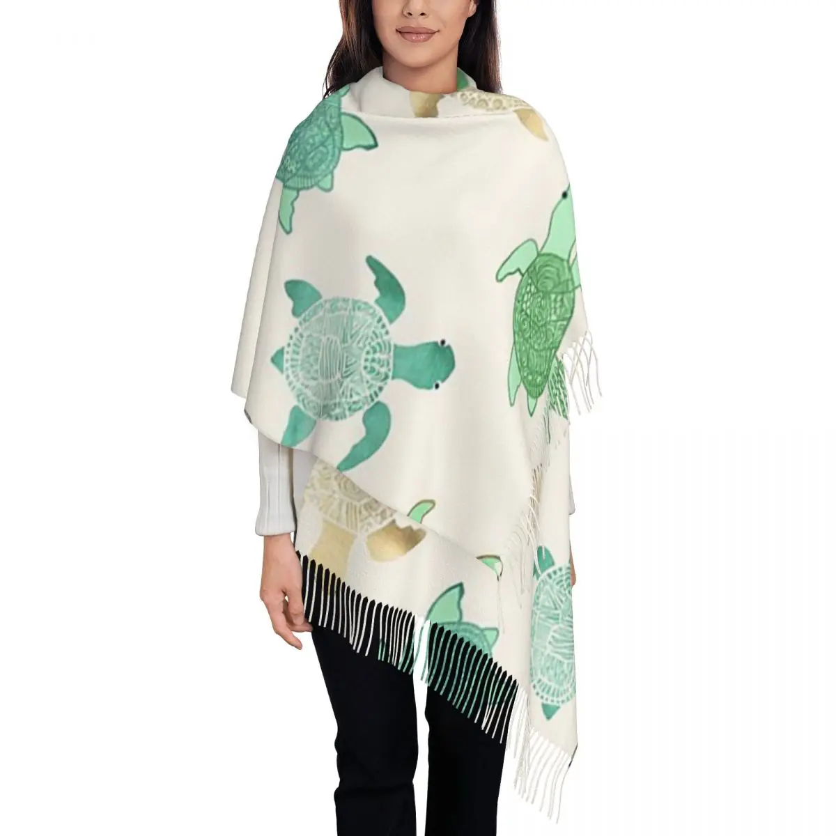 

Gilded Jade & Mint Turtles Scarf Tassel Scarves for Women Soft Warm Shawls and Wraps Large Fall Winter Shawl Wrap