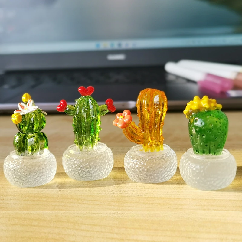 Creative Cactus Figurines Ornaments Resin Cactus Bonsai Decor Ornaments Desktop Ornament Car Home Decoration Accessories