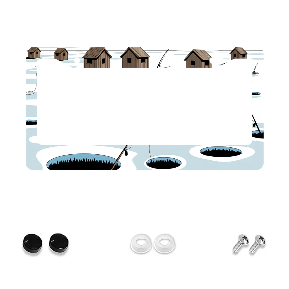 

1pc Brown Ice Fishing Scene 2-Hole License Plate Frame, Aluminum Material, 6x12 Inches with Screw Kit, Retro Novelty Car Decora