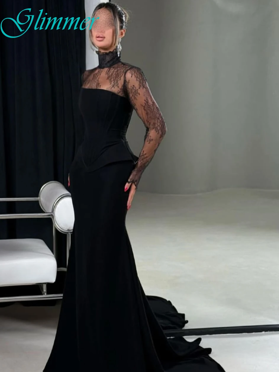 

Customized Mermaid High Collar Long Sleeves Elegant Evening Dress Delicate Bespoke Occasion Gowns Modern Fashion Party Dress
