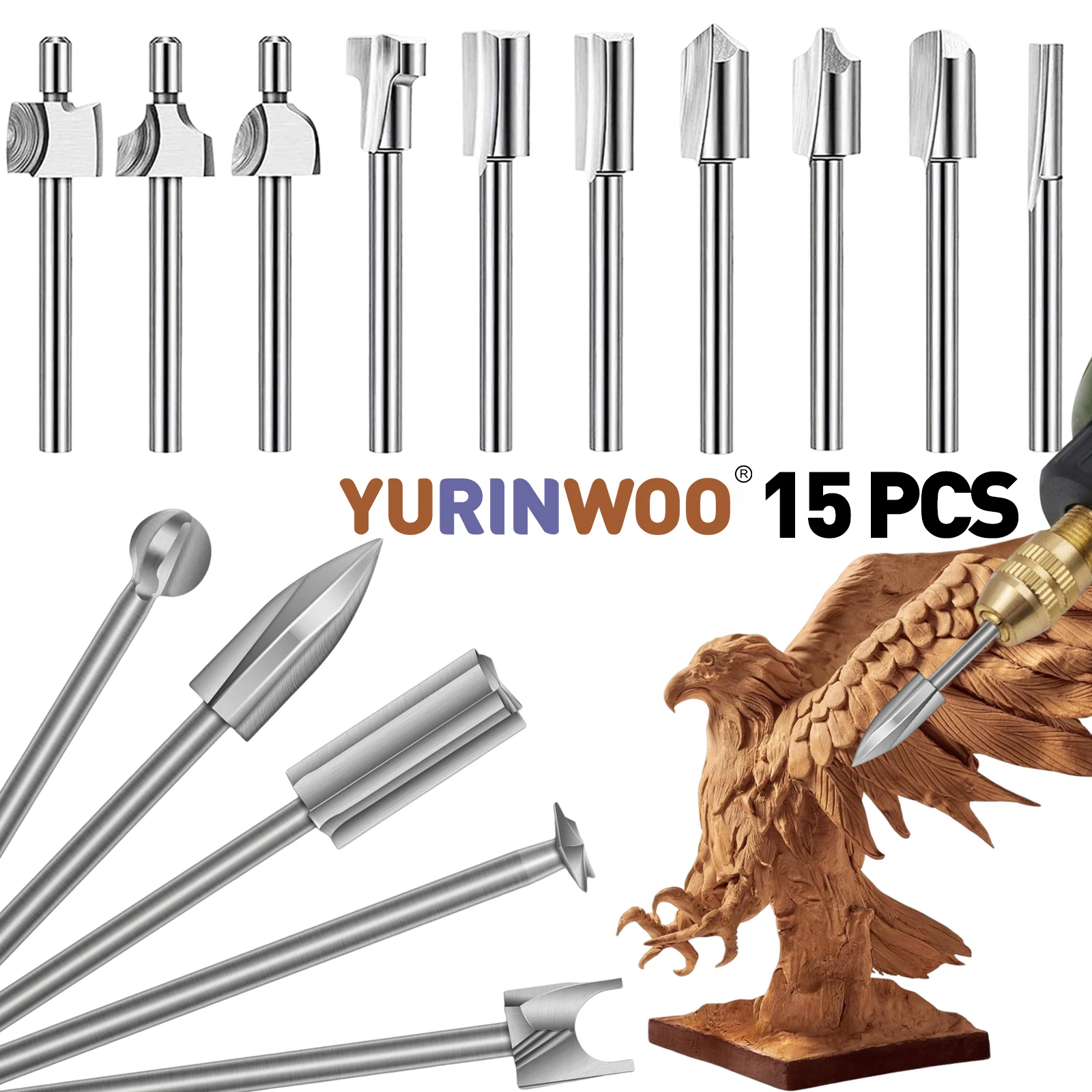 Woodworking Carbide Router Bit for Dremel Rotary Tool, Milling Cutter Set, DIY Carving Engraving Trimming Drilling Carpentry