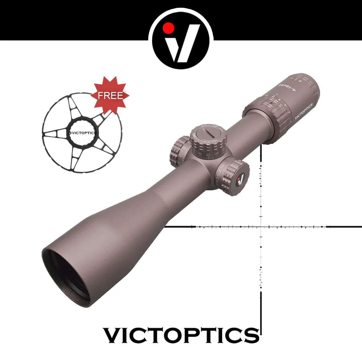 Cannocchiale Victoptics 4-16X44 SFP Fde con vetro trasparente, visione luminosa e trasmissione della luce affidabile, con grande rotella laterale e blocco torretta.