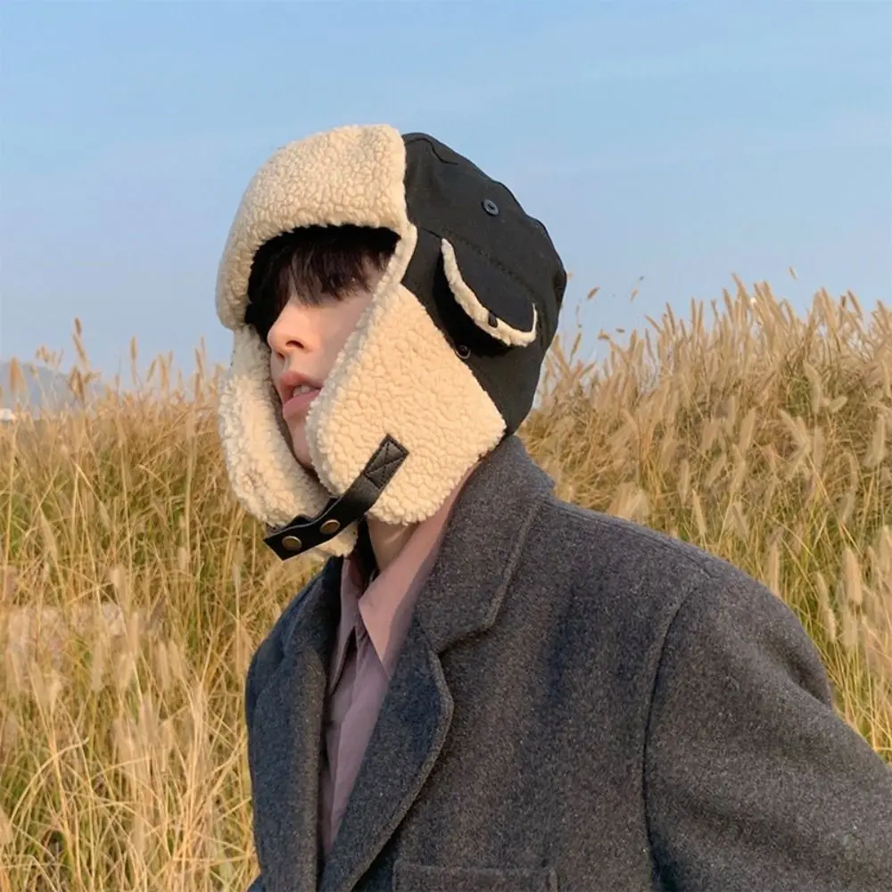 Fashion Winter Pilot Lei Feng Hat Warm Thickened Canvas Hat Cashmere Eye Protection Skiing Hat
