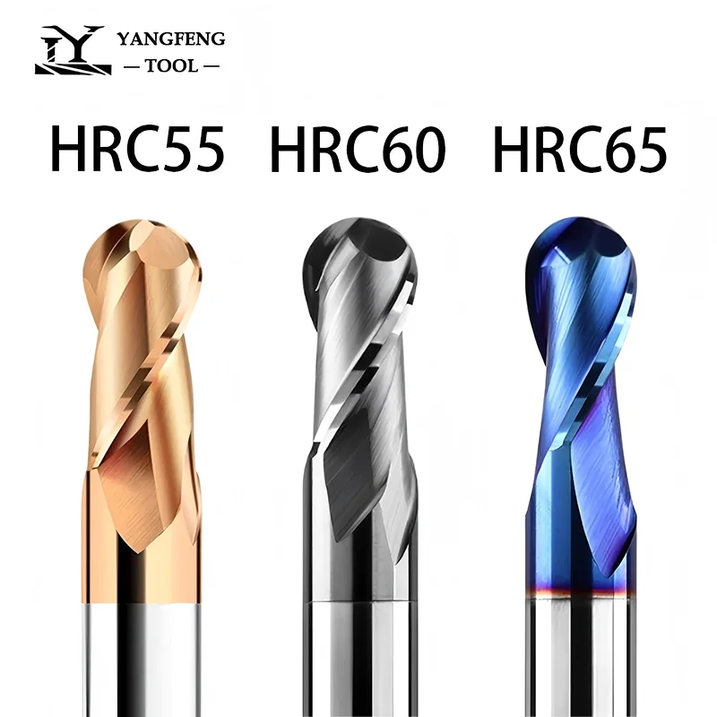 R0.5-R10 Ball Nose End Mill 2 Flute CNC Machining Cutter HRC55 60 65 Tungsten Carbide Milling Tools for Cutting Steel/Copper