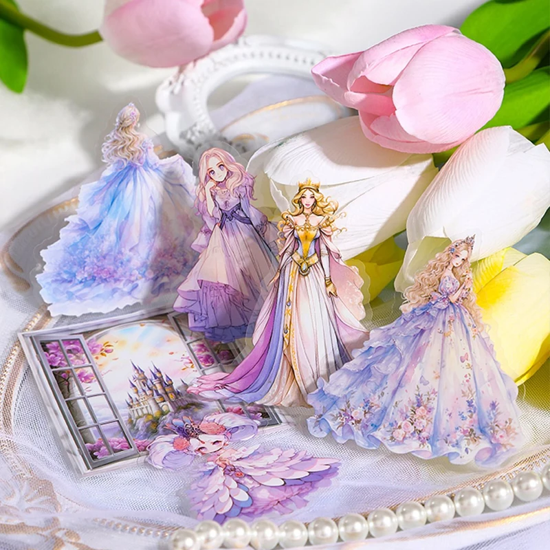 Mr.Paper 20 Pcs/Pack Fairy Tale Princess PET Sticker Packs, Fantasy Castle & Gown Decorative Stickers for Scrapbooking & Journal