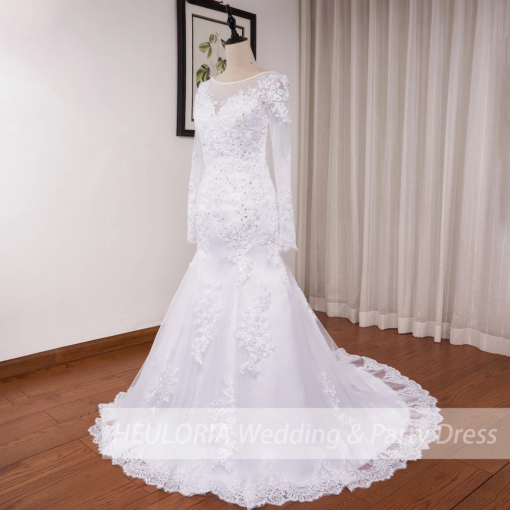 Abiti da sposa principessa sirena manica lunga pizzo perline o collo abito da sposa plus size abito da sposa Robe de mariage personalizza