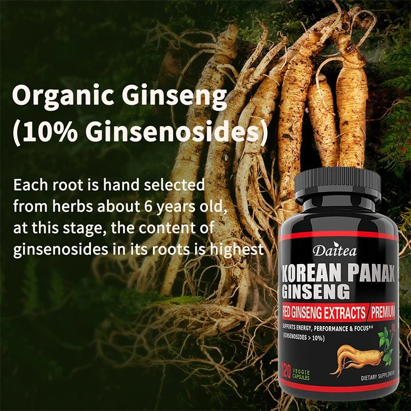 Vermelho coreano ginseng cápsulas vegetarianas-suporta aumento de energia, humor, resistência e desempenho, gel de ginseng