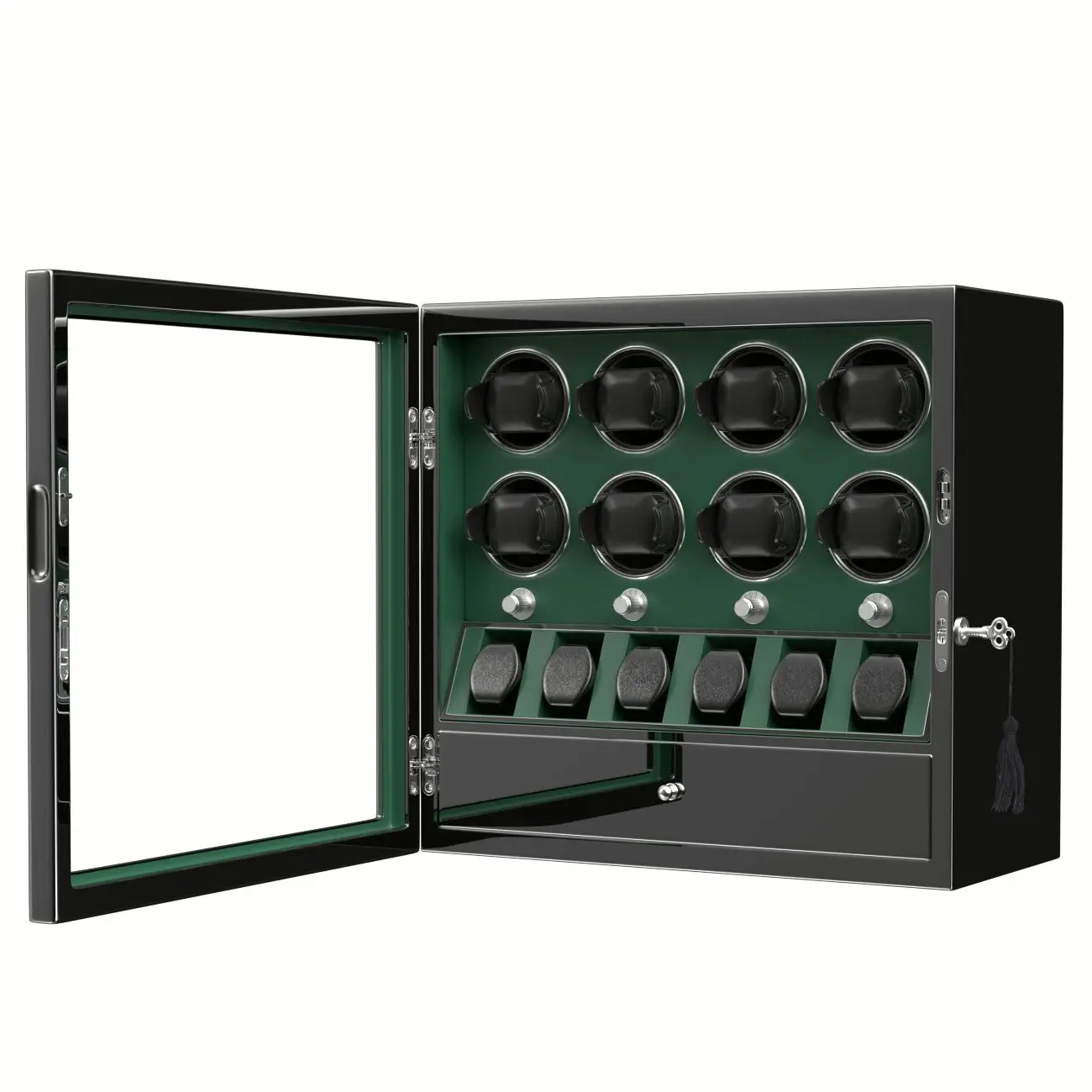 Jam tangan otomatis, Winder jam tangan otomatis untuk 8 jam tangan dengan 6 dudukan, kotak penyimpanan Organizer jam tangan-hijau