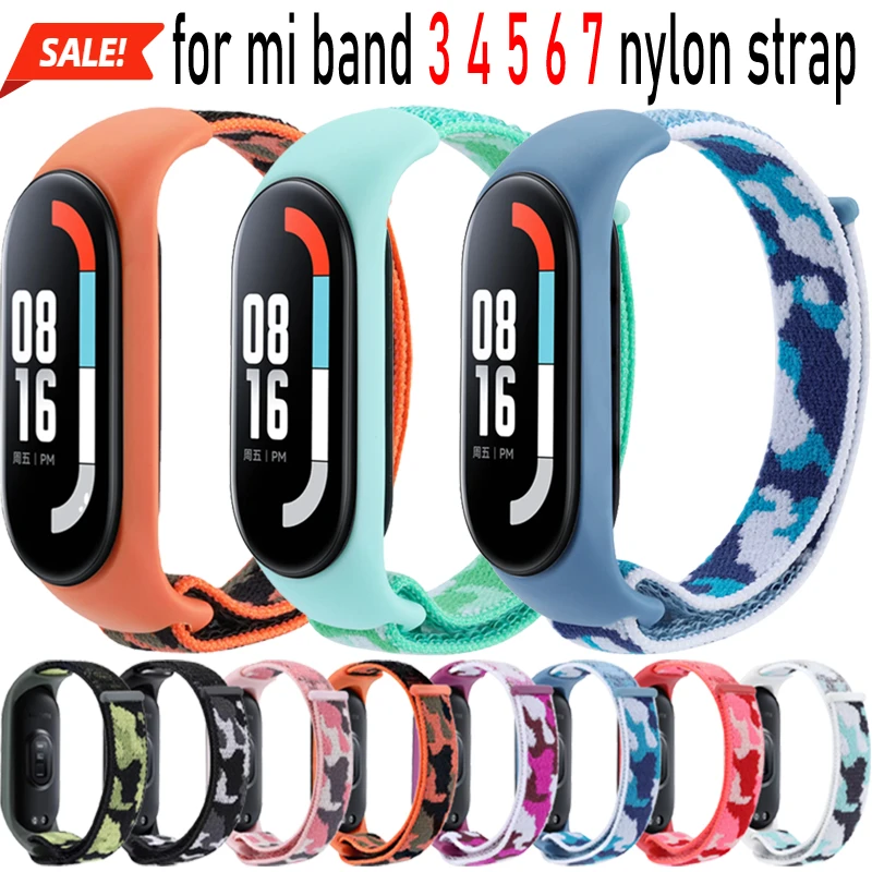 샤오미 밴드 7 6 5 스포츠용 나일론 루프 스트랩, 편안한 카모플라주 밴드 팔찌, 미 밴드 4 3 코레아 액세서리