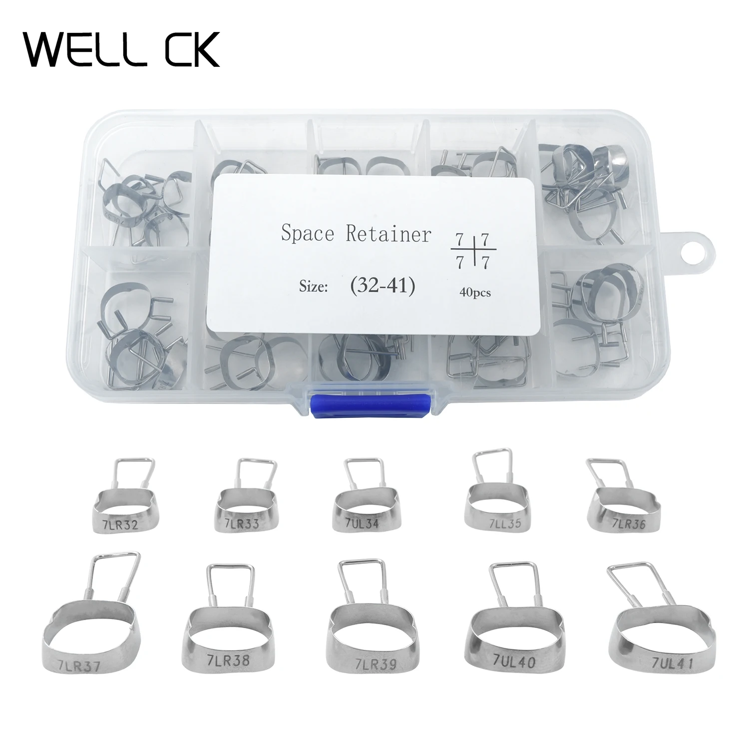 40Pcs/set Dental Space Maintainer Preformed 2nd Molar Sizes 32#-41# Orthodontics Gap Retainer Braces Bands Loop Kit Tools