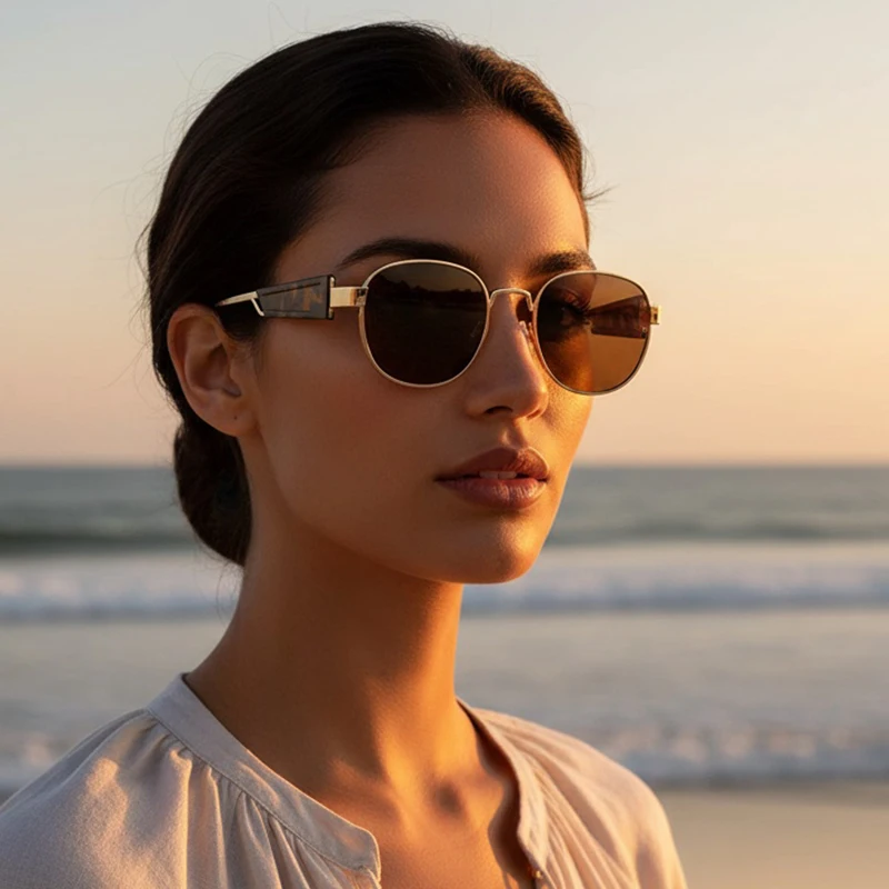 نظارات شمسية بيضاوية كلاسيكية جديدة - نظارات شمسية عصرية بإطار دائري صغير أسود لكل من الرجال والنساء 2424 #1