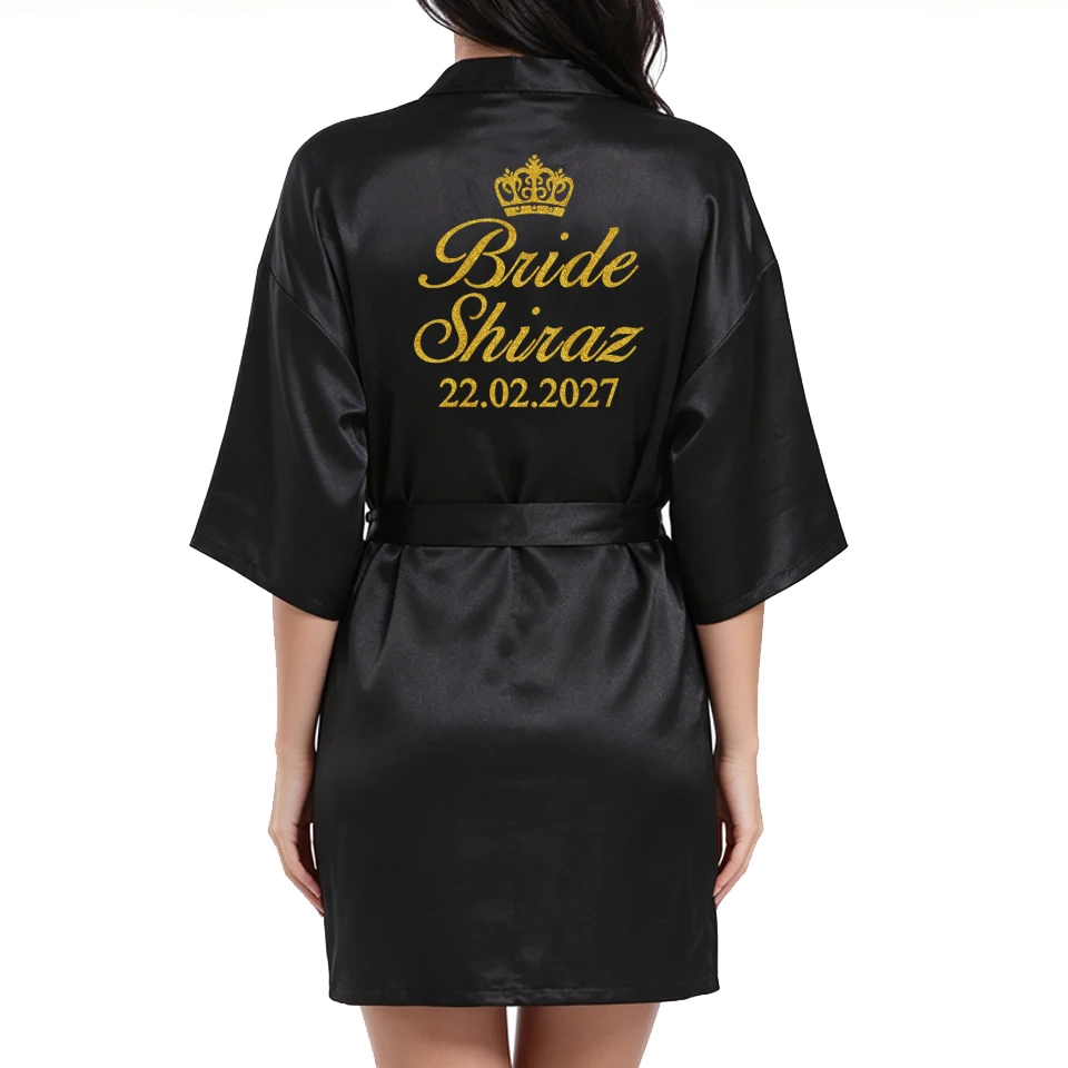 Aangepaste logo bruiloft datum naam badjas kunstzijde bruids gewaad bruid bruidsmeisje bruiloft gewaden vrouw Bachelorette Preparewear