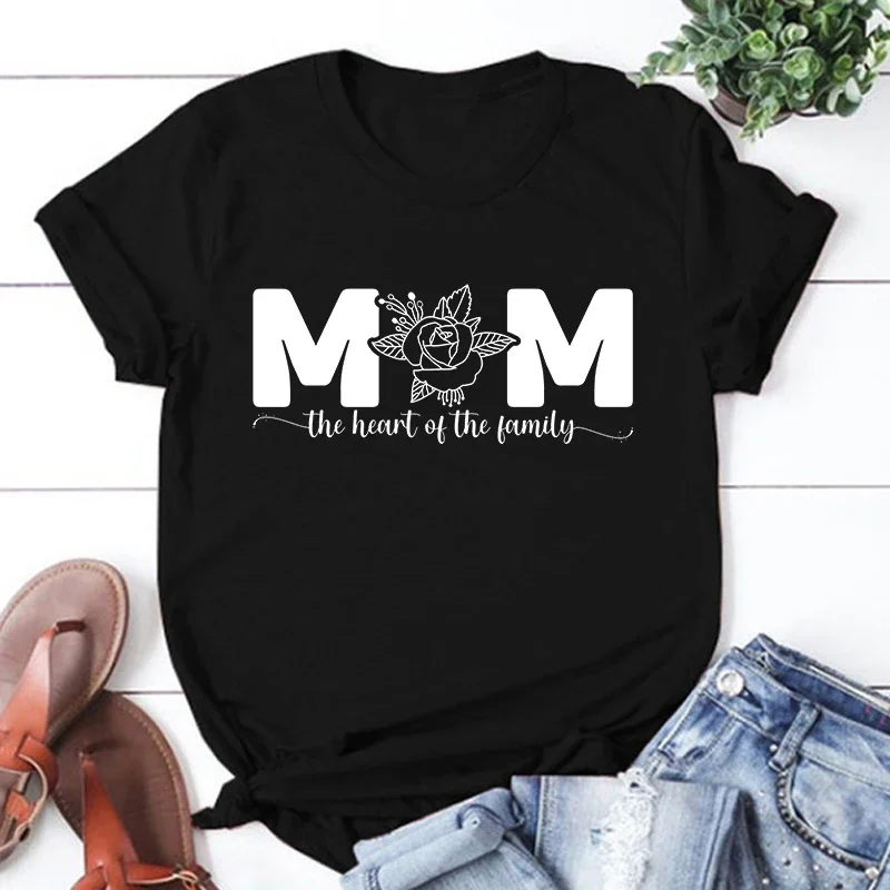 Camiseta de mamá el corazón de la familia para mujer, camiseta del Día de la madre, ropa de calle Harajuku, camisetas informales