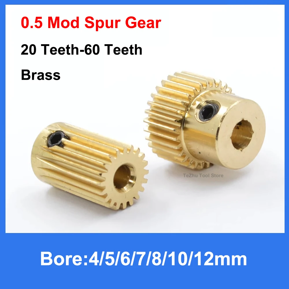 

1Pcs 0.5M 20T-60T Step Convex Gear Brass 0.5 Mod 20 Teeth-60 Teeth Motor Metal Pinion Spur Gear Transmission Parts