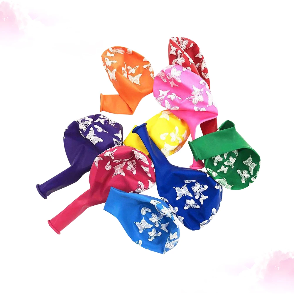 

100Pcs Butterfly Printed Balloons Multicolor Latex Party Decorations for Christmas Wedding Birthday DIY Photo Background