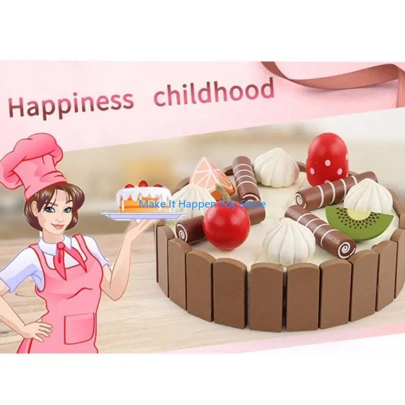 28EC Children Birthday Cake Magnet Wooden Kitchen Pretend for Play Fruit Toy Ear