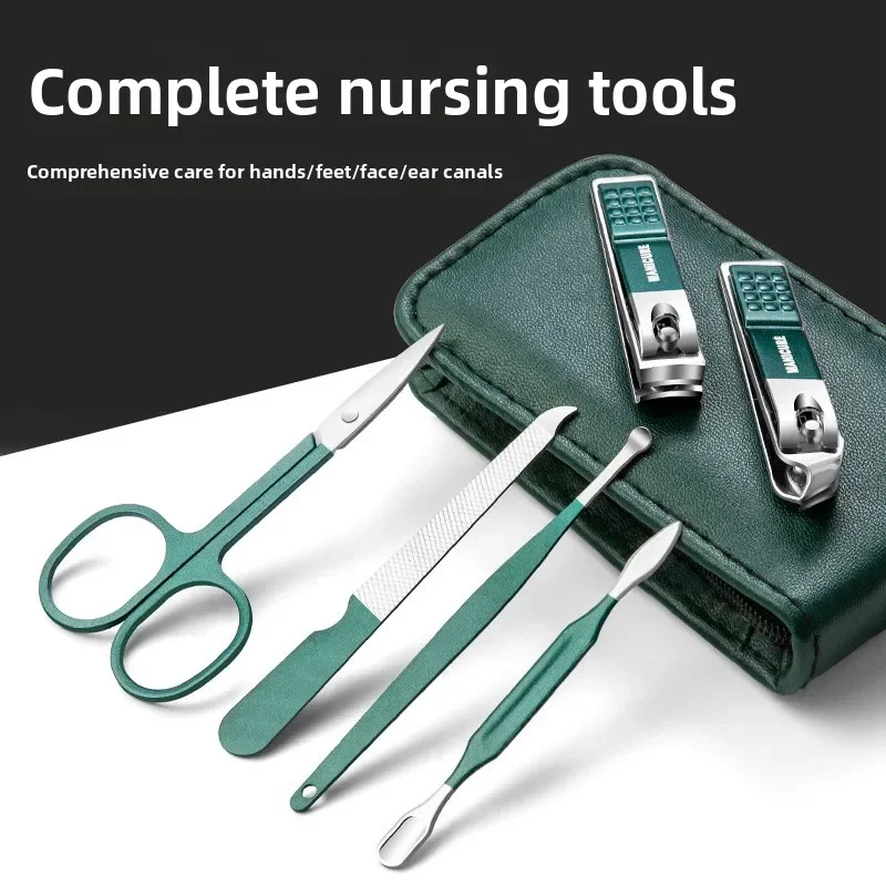 Ensemble de coupe-ongles en acier inoxydable, avec sac pliant, Kits de manucure, ciseaux, outil de beauté, 6 pièces