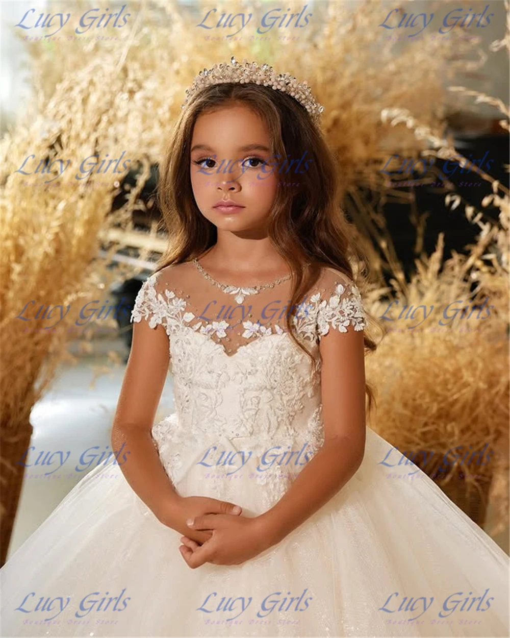 

Quality Elegant Flower Girl Dress Tulle Fluffy With Applique For Wedding Dresses Little Princess Birthday Party Evening Gowns